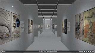 moving around a gallery with mouse and keyboard.