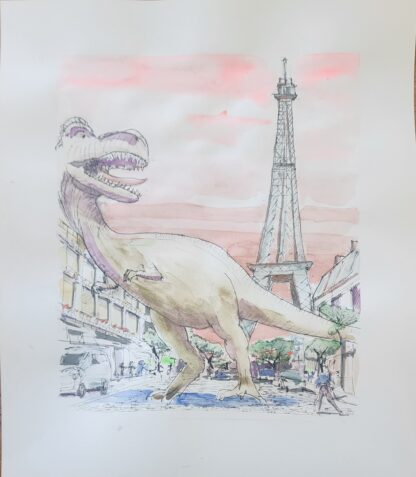 Rex in Paris (a long time ago) watercolor