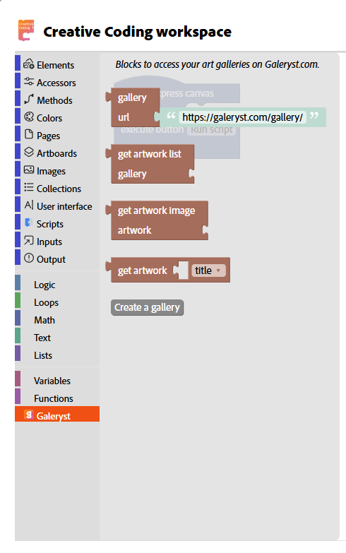 Galeryst Blocks in Creative Coding