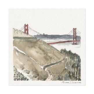 Golden Gate Bridge from Afar on Textured Watercolor Paper