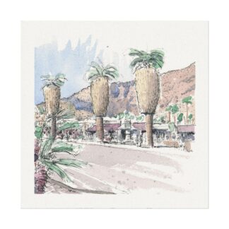 Three Palms on Palm Canyon Drive on Textured Watercolor Paper