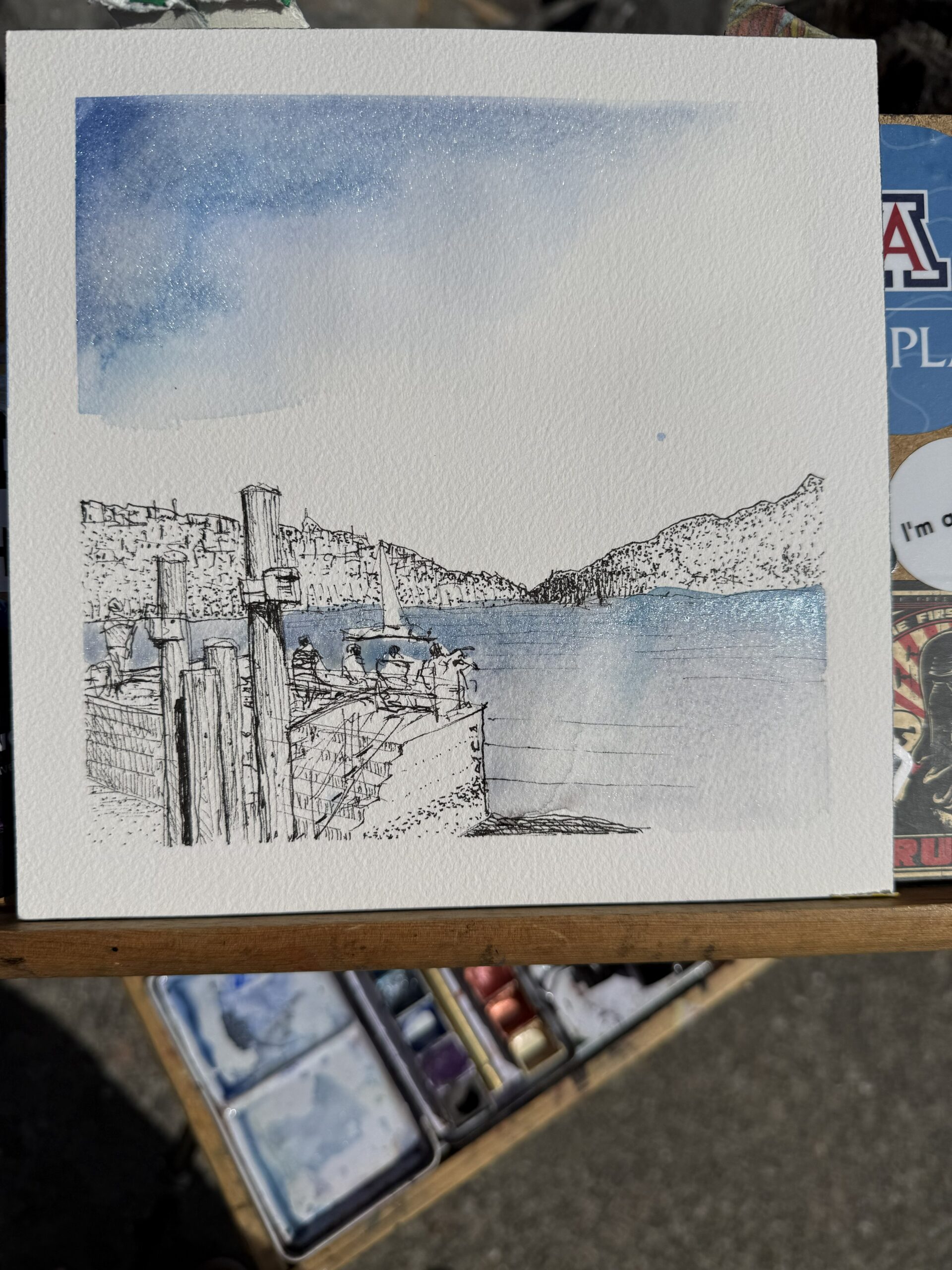 Sausalito Blue on Textured Watercolor Paper