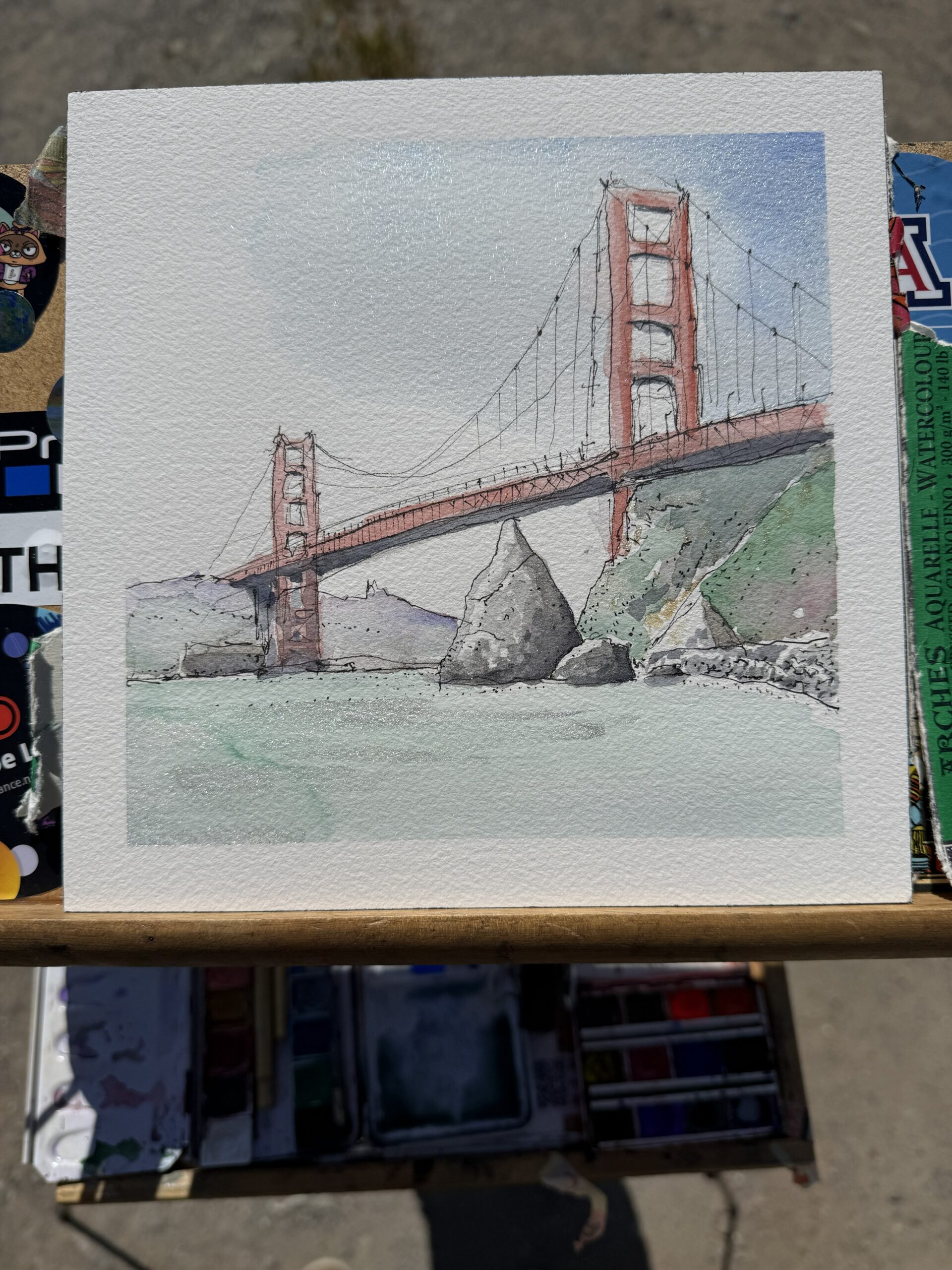 Golden Gate Bridge from Fort Baker on Textured Watercolor Paper - Image 7